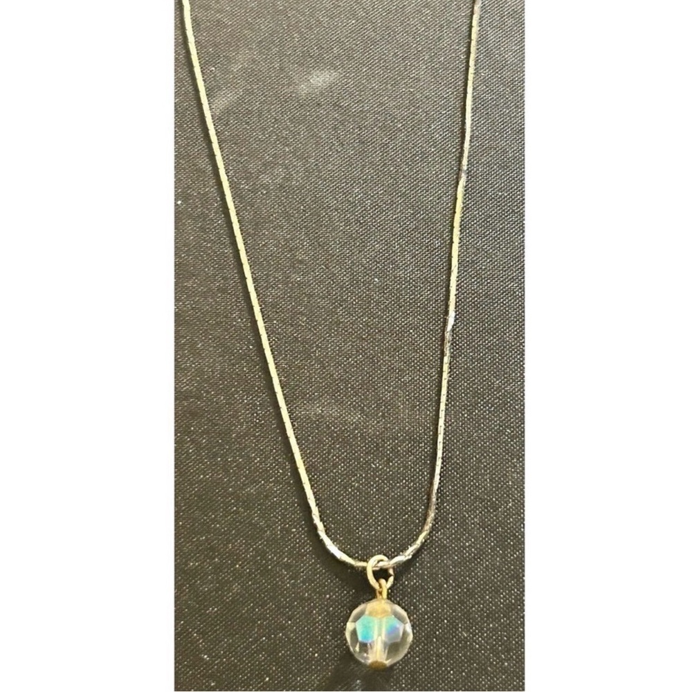 Iridescent Crystal Pendant Necklace Silver Vintage Aurora Borealis AB Pendant - Picture 4 of 7